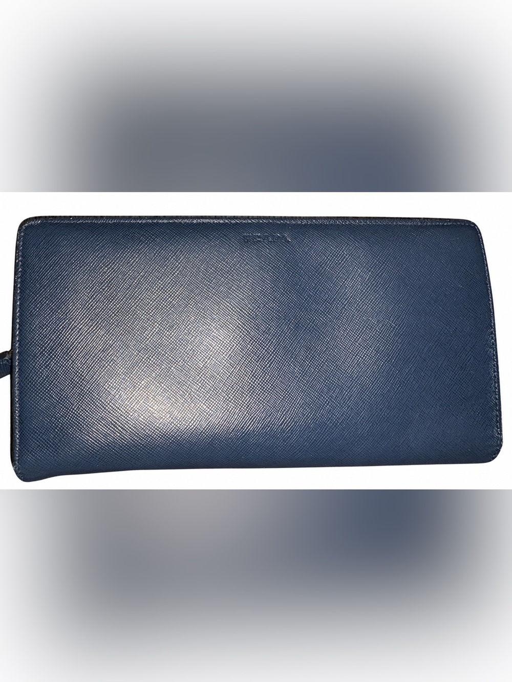 Prada Blue Textured Leather Zip Wallet
